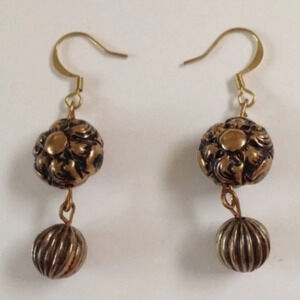 Handcrafted Gold Tone Floral Dangling Earrings Summer Artisan Gift Present